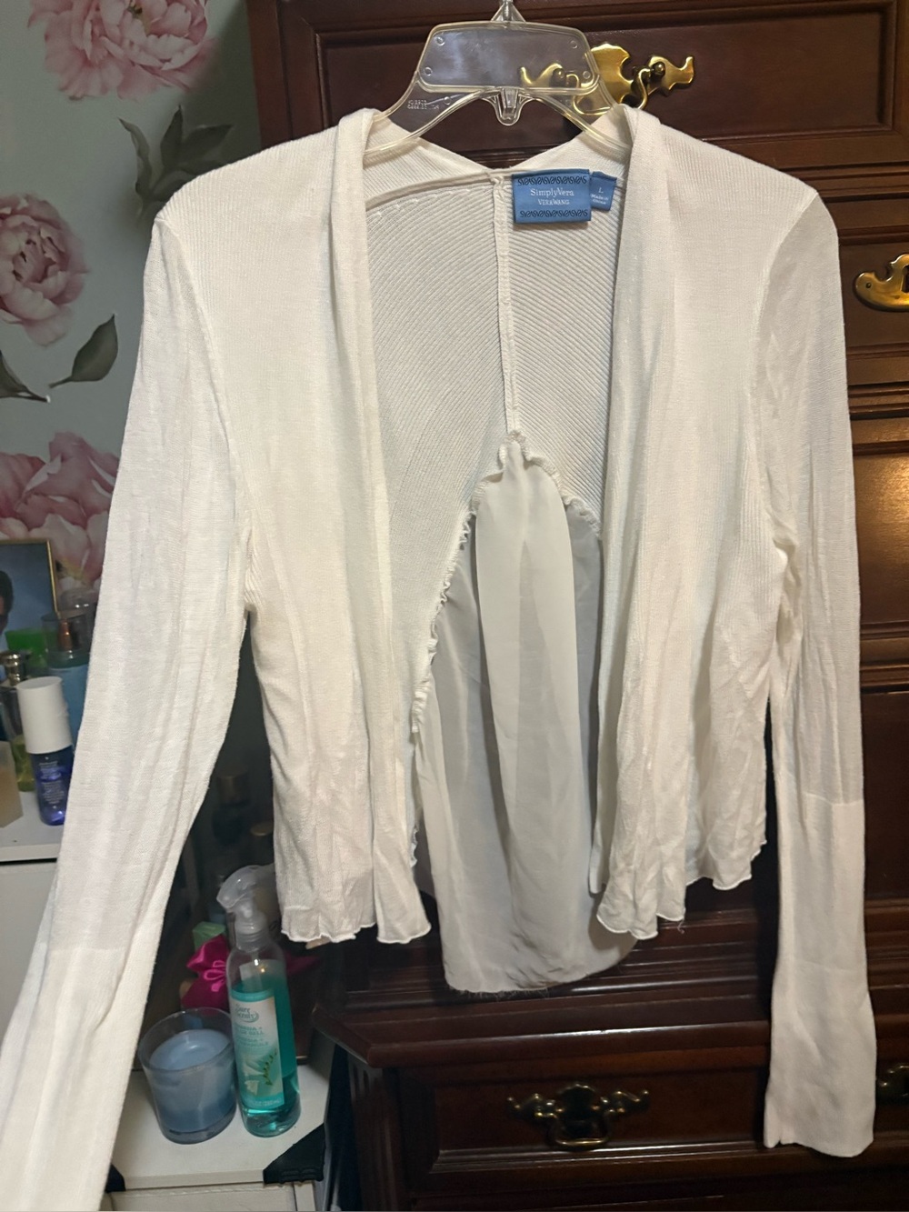 Vera Wang Cream Open-Front Lightweight Cardigan